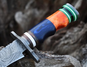 Handmade Bowie <b>knife</b> in Damascus steel wood+<b>bone</b> <b>handle</b> with leather sheath - Product Image 3