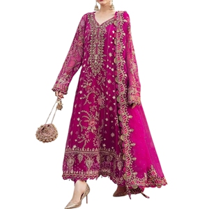 Salwar Kameez rose brodé, robe de mariée traditionnelle pour femmes, longueur au sol, coupe ample, polyester, vêtements indiens pakistanais - Product Image 6