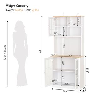 Mobile dispensa da cucina autoportante da 72 pollici con ante in vetro e ripiani regolabili, credenza con piano d'appoggio per stoccaggio - Product Image 4