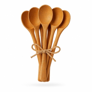 Eco-Friendly Handmade Natural Bamboo Wooden Spoon 6-Piece <b>Set</b> for Home Kitchen Cooking Dishwasher <b>Microwave</b> & Oven Safe - Product Image 4