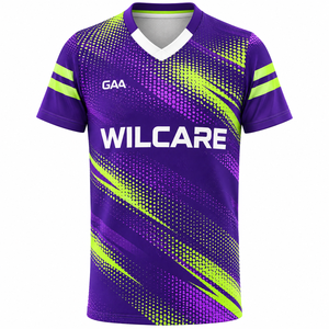 Maillot de sport à col en V imprimé orange pour adulte GAA Wilcare avec rayures diagonales noires et blanches - Product Image 5