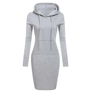 Robe sweat à capuche moulante pour femme, doublée polaire, coupe ajustée, avec poche kangourou, style athleisure décontracté, OEM - Product Image 1
