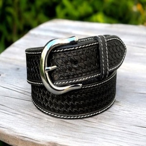 Cinturón de Cuero Negro con Costuras Blancas Duraderas y Trenzado Artesanal, Estilo Western, para Hombre y Mujer, a Precio de Fábrica - Product Image 3