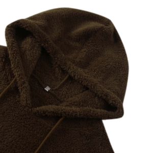 Sweat-shirt à capuche en sherpa marron surdimensionné pour homme, sweat-shirt en polaire décontracté pour l'hiver, coupe classique, couleur unie, design avec poche - Product Image 3