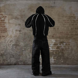 Fabricants de vêtements – Sweat à capuche personnalisé brodé, ourlet brut, coupe oversize, unisexe, streetwear, polyester/coton, logo personnalisé, hiver - Product Image 2