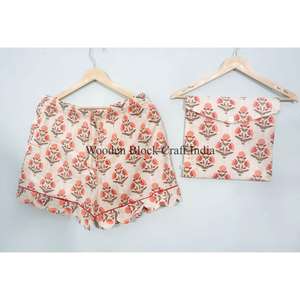 Conjunto de Pijama de Verano para Mujer, Transpirable, 100% Algodón, Manga Corta, Estampado Floral, Camiseta de Dormir Suave de Secado Rápido, Lavable a Máquina - Product Image 3