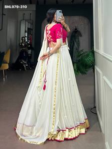 High Quality Rayon with Big-Mirror work & Zari Lace Border Full-Flared Stitched Lehenga- <b>Beads</b>-Pearl Blouse Wholesale Supply - Product Image 5