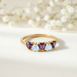 Heart Amethyst Moonstone <b>Ring</b> Purple Gemstone Promise <b>Ring</b> February Birthstone Jewelry 925 Sterling <b>Silver</b> 18K Gold Filled <b>Stack</b> - Product Image 1
