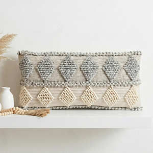Housse de coussin lombaire géométrique bohème en laine et coton, coussin décoratif ethnique tissé texturé pour canapé et lit - Product Image 6