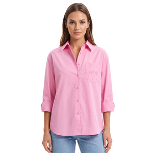 Camisa de mujer personalizada con espalda abierta y botones, camisa de algodón extragrande para mujer, blusa con detalle de espalda abierta, manga larga, cuello vuelto. - Product Image 1