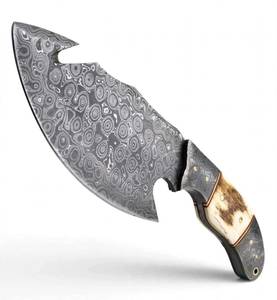 Couteau utilitaire avec lame en acier damas, manche en corne de cerf et bolster en acier damas - Product Image 5