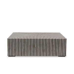 Mesa de Centro de Madera Hecha a Mano con Incrustaciones de Hueso, Diseño Geométrico Ovalado Chevron, Muebles Modernos para el Hogar, Proveedor de India - Product Image 2