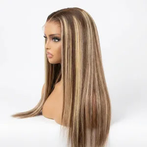 Long Straight Ombre Honey Highlighted Indian Remy Hair <b>Full</b> <b>Lace</b> <b>Wig</b> Hair Transparent <b>Lace</b> Average Size - Product Image 4