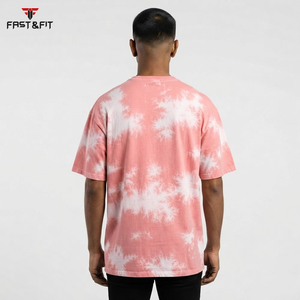 T-shirt décontracté streetwear pour homme, rose délavé, coupe oversize, 100 % coton épais, imprimé graphique Fast & Fit, haute qualité - Product Image 2