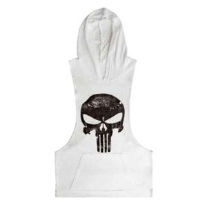 Men's Skull Print Sleeveless Hoodie Gym <b>Stringer</b> Tank Top Bodybuilding Workout <b>Vest</b> with Pocket Multi-Color Wholesale OEM - Product Image 4
