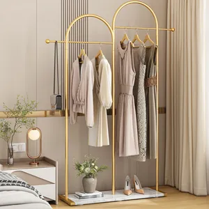 Modern Gold Metal Clothing <b>Rack</b> with Marble Base 38.4x13.7x76.7 Inches Single Tier Standing Coat Organizer for Wardrobe - Product Image 6