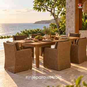 Table de salle à manger d'extérieur rectangulaire en teck massif moderne, table de jardin en bois pour villa, hôtel, restaurant, mobilier de resort - Product Image 6