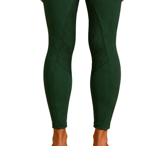 Leggings d'équitation pour femmes vert foncé, taille haute, avec grip en silicone extensible et poches intégrées - Product Image 5