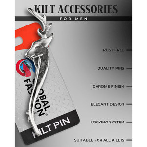 Nuevo Pin para Kilt con Cabeza de Ciervo Cromada en Color Plateado, Decorativo, Estilo Tradicional Escocés, Material Personalizado de Alta Calidad - Product Image 6