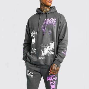 Conjunto Deportivo Unisex con Sudadera y Pantalones Deportivos Estilo Graffiti, Color Gris Lavado, Ropa Deportiva Informal - Product Image 1