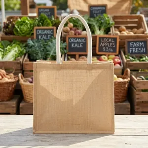 Sac fourre-tout en jute naturel de grande qualité, taille personnalisée, fermeture éclair, poignée non tissée, sac de courses réutilisable pour la vente en gros - Product Image 3
