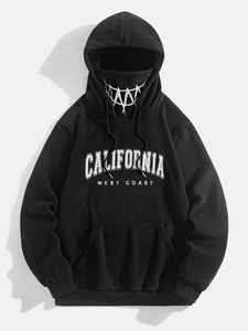 Sweat à capuche en coton épais pour l'hiver, coupe ample et décontractée, en molleton épais, avec poche color block, motif numérique, à prix réduit - Product Image 1