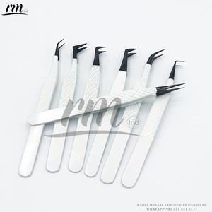 Pinzas de 90 grados con logotipo personalizado de la mejor calidad, agarre de diamante, punta de Plasma negra, herramienta de belleza para pestañas, Color blanco - Product Image 6