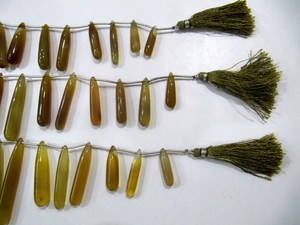 Cuentas de Cuarzo Calcedonia Natural Marrón Cerveza de Alta Calidad, Lisas y en Forma de Lágrima, de 22-50mm, Vendidas por Hilo de 8 Pulgadas de Largo - Product Image 3