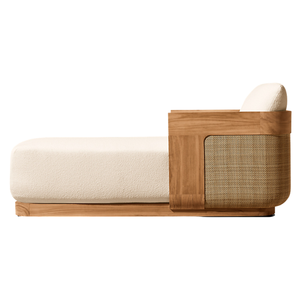 Elegante Tumbona de Madera de Teca Sólida de Estilo Tropical para Exteriores con Panel de Ratán Tejido, Muebles Premium para Villa o Resort Junto a la Piscina - Product Image 3