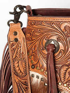 Bolso Bandolera de Cuero Genuino 100% con Flecos Largos, Diseño Floral y Grabado, Color Marrón y Blanco, Estilo Vintage para Mujer, 2026 - Product Image 4