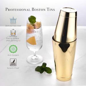 Juego de Coctelera Boston de Acero Inoxidable, 1 Pieza, Herramienta de Barman para Enfriar Bebidas, Cócteles, Mocktails, Mezclador de Jugos con Vaso Mezclador Dorado - Product Image 2