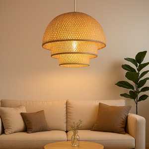 Pantalla de Lámpara Colgante de Bambú Natural Rústica Hecha a Mano - Uso en Interiores, Bombilla No Incluida - Product Image 4