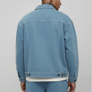 Chaqueta de Mezclilla Azul Claro para Hombre, Cierre de Botones, Corte Regular, Estilo Casual, 100% Algodón, Color Sólido, para Otoño - Product Image 3