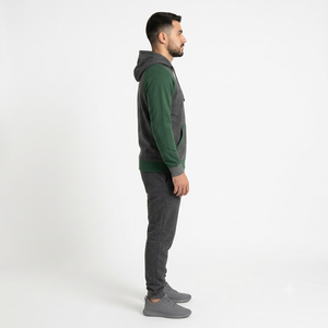 Sudadera con Capucha para Hombre, Estampado Geométrico, Manga Larga, Estilo Casual, Gris Oscuro/Verde, Estilo Otoñal, Corte Regular, Transpirable, Algodón - Product Image 3