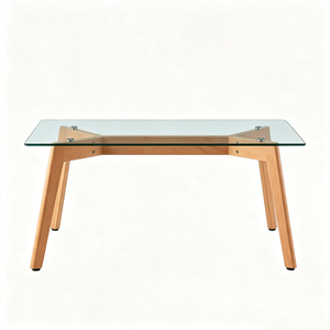 Mesa de Comedor Moderna de Madera con Cubierta de Vidrio Templado, Mesa Rectangular para Comedor, Muebles para Restaurante - Product Image 1