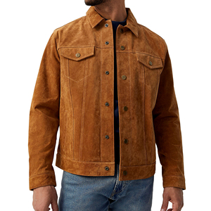 <b>Men's</b> Brown <b>Suede</b> Moto <b>Jacket</b> Stand Collar Zipper Closure Slim Fit Autumn Wear Wholesale Custom OEM - Product Image 4