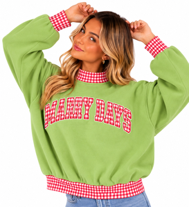 Custom <b>Women's</b> <b>Christmas</b> <b>Sweatshirt</b> Oversized Mock Neck Pullover Red Gingham Plaid Trim Embroidered Letter Casual Winter - Product Image 5