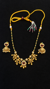 TISHYA DIAMOND Ethnic Gold Plated Alloy <b>Necklace</b> <b>and</b> <b>Earring</b> <b>Set</b> with Ruby <b>and</b> Imitation Pearl Tassel for Women <b>Bridal</b> Jewelry - Product Image 3