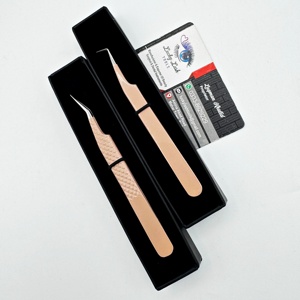 LUCKY LASH TOOLS Pinzas de pestañas de precisión de acero inoxidable Longitud de 10mm para extensión de pestañas de volumen Pinzas de punta de fibra sostenible - Product Image 3