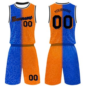 Custom Blue <b>Orange</b> Basketball Jersey Set Sublimated Print Quick Dry Polyester Unisex Adult Sleeveless Crew Neck Athletic Fit - Product Image 1