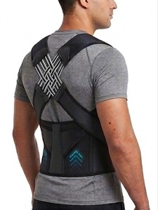 Soutien dorsal élastique réglable noir avec sangles en X et fermeture auto-agrippante – Support de posture professionnel portable - Product Image 4