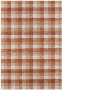 Tapis en laine tufté à la main, motif écossais orange et ivoire, avec envers en coton, à poils ras et bouclés, pour salon et chambre à coucher - Product Image 2
