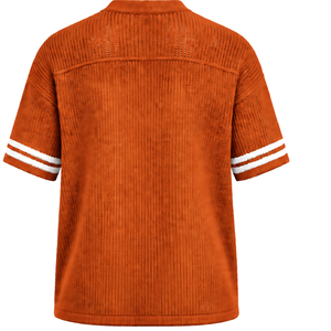 เสื้อเจอร์ซีย์คอวีถักลายทางสีส้มไหม้แบบสั่งทำพิเศษ แขนสั้น ระบายอากาศได้ดี ทรงโอเวอร์ไซส์ สไตล์ลำลอง เหมาะสำหรับทีมกีฬา - Product Image 2