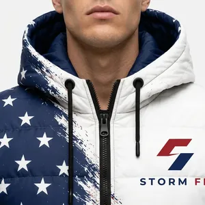 Veste matelassée réversible à capuche pour homme, coupe-vent, hiver, décontractée, fermeture éclair, 100% polyester, devant - Product Image 4