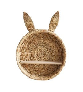 Panier mural en jacinthe d'eau naturelle avec oreilles de lapin, étagère de rangement suspendue tressée à la main pour chambre d'enfant, chambre des enfants - Product Image 2