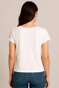 Blusa de Mujer Elástica y Suave con Cuello Redondo, Manga Corta, Spandex y Poliéster, Estilo Casual, Ajustada, Elegante para Uso Diario - Product Image 3
