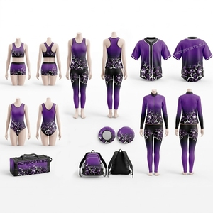 Ensemble de vêtements d'entraînement pour cheerleading : veste de réchauffement Purple Team, sac de cheerleading, maillot de baseball, justaucorps de gymnastique, ensemble complet pour l'entraînement de cheerleading - Product Image 1