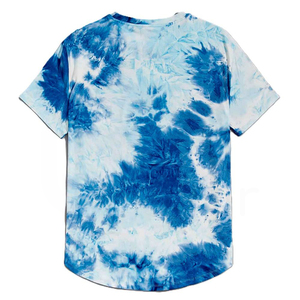 Camiseta de Punto Tie-Dye para Hombre, Manga Corta, Cuello Redondo, Casual, Holgada, Corte Regular, con Diseño Azul y Blanco - Product Image 2