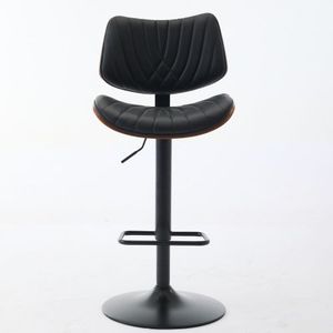 Mid Century Modern Walnut Bentwood Bar <b>Stools</b> Adjustable Counter Height Black <b>Leather</b> Upholstered 360 Degree Swivel Bar Chairs - Product Image 4