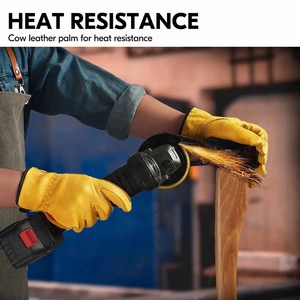 Patch Palm Reinforced Cowhide Grain Leather Driver Work Gloves Soft & <b>Comfortable</b> Heat Resistant Household Gardening Gloves - Product Image 6